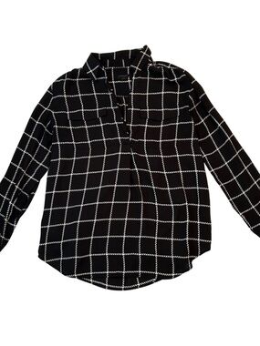 Ann Taylor Factory checkered black and white collared blouse- Size Small